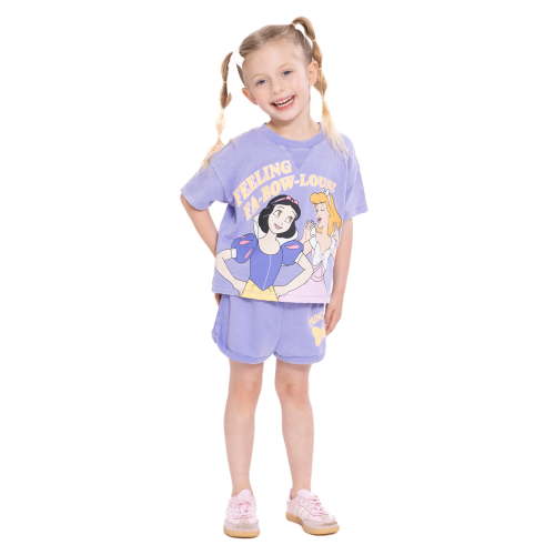 Disney Princess Toddler Girls Washed Crewneck Graphic Top and Shorts Set, 2-Piece, Sizes 12M-5T