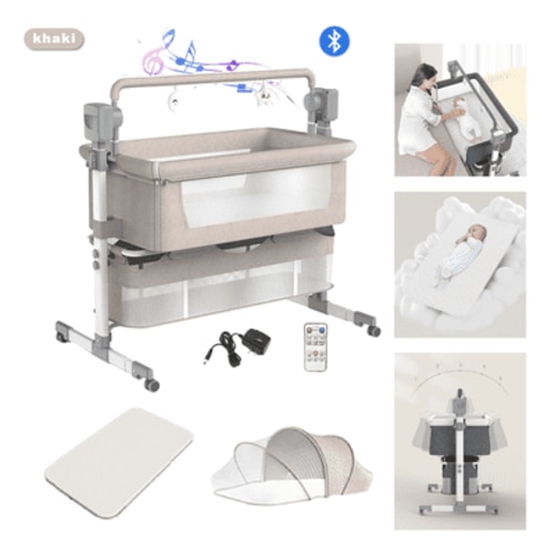 Electric Baby Crib Cradle Newborn Movable Rocking Bed Smart Portable Crib with Mosquito Net
