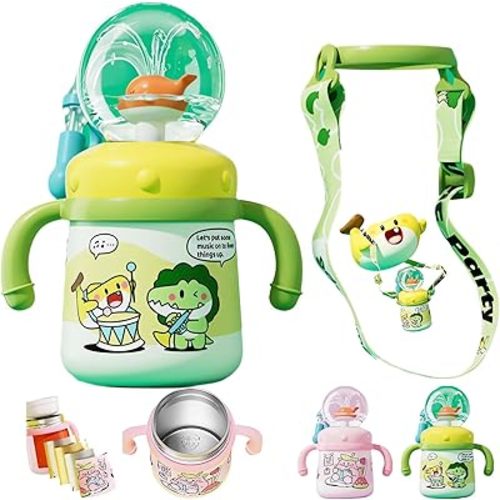 Stainless Steel Whale Fountain Tumbler with Handle 2025 Drinking Cup with Whale Squirt Insulated Travel Tumblers Kids Weighted Sippy Cup No Spill Cute Water Bottle with Lids and Straws Leak Proof (B1)