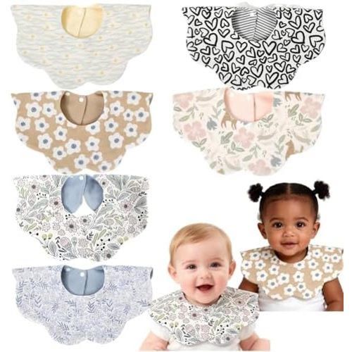JUVA 6-Pack Organic Cotton Baby Bibs, Absorbent & Reversible, 360° Rotating Drool Bibs for Boys & Girls 0-24M