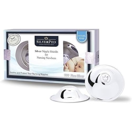 100% Silver Nipple Shield, Soothe and Protect Sore Nipples for Breastfeeding Newborn, Eco-Friendly Nickel-Free Silver Nipple Covers, Polished Surface, 2 Pieces (Standard)