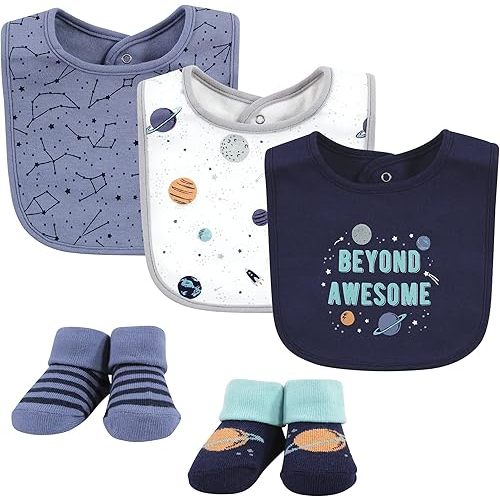 Hudson Baby Unisex BabyCotton Bib and Sock Set