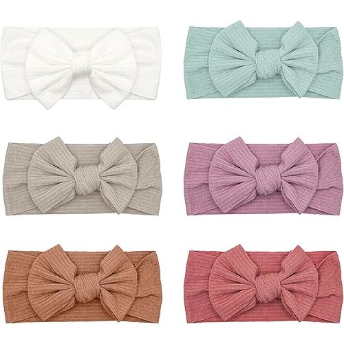 6 Pack Pink Baby Girl Headbands and Bows, Handmade Infant Headband Bows for Baby Girls Head Wraps Newborn Toddler Bonnet Unisex (03H-01)
