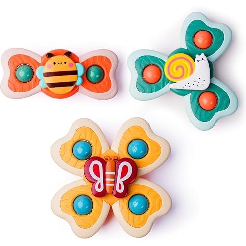 LiKee Strong Suction Cup Fidget Spinnerz Sensory Bath Toys for Baby 12 18 Months Airplane Car Travel Table & Window Toys for 1 2 Year Old Toddler Boys and Girls (Snail)