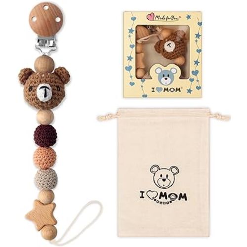 Pacifier Clip, Cute Animal Pacifier Holder Clip for Boys and Girls, Most Pacifiers, Baby Teethers, Baby Shower and Baby Essentials(Bear)