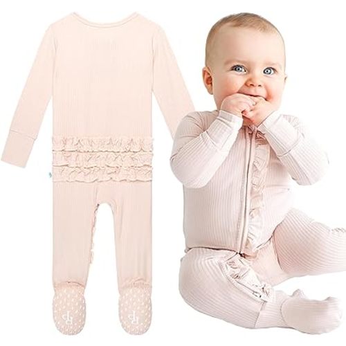 Posh Peanut Baby Girl Sleepers - Viscose from Bamboo Baby Pajamas & 2 Way Zipper Sleepers - Ruffled Baby Clothes for Girls