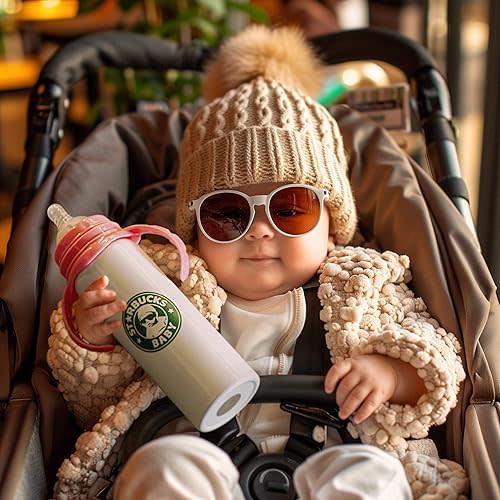 Coffee Funny Baby Stainless Steel Double-Insulated 10oz Tumbler Bottle with Blue and Pink Leak-Proof Lids And Anti-Colic Straw - Funny Baby Toddler Cup Gift