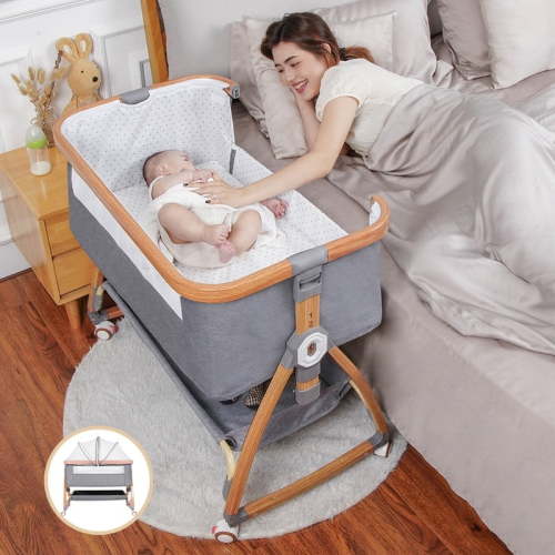 CIESMSI Baby Bassinet,3 in 1 Bassinet Bedside Sleeper with Wheels, 6 Height Adjustable Baby Bed Mosquito Net, Portable Bedside Crib for Infant/Newborn