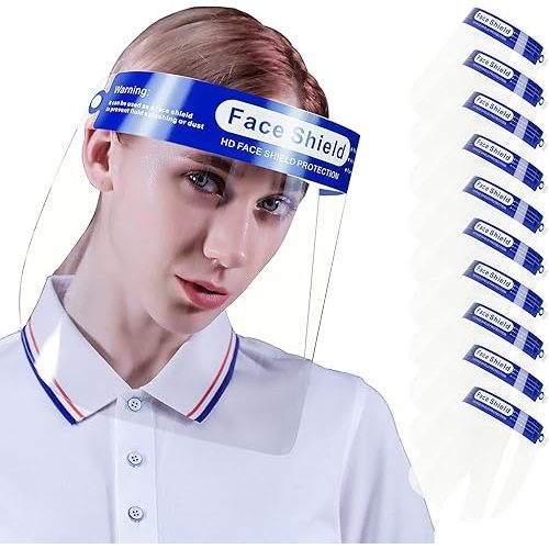 ANDX 10 Pack Safety Clear Face Shield Anti Fog Face Shield for Women & Men Protective Face Shields