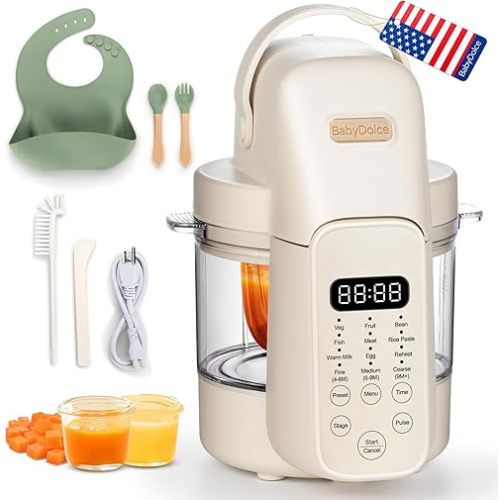 Baby Food Maker, 9 in 1 Glass Baby Food Processor Steamer Puree Blender with 6 Blades, One Step Cook Grinding, Touch Screen Control, Multifunctional Blender with 24h Timer, Dishwasher Safe