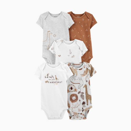 Carter's Short-Sleeve Original Bodysuits (5 Pack) - Cuddles/Brown/Dino, 6 M