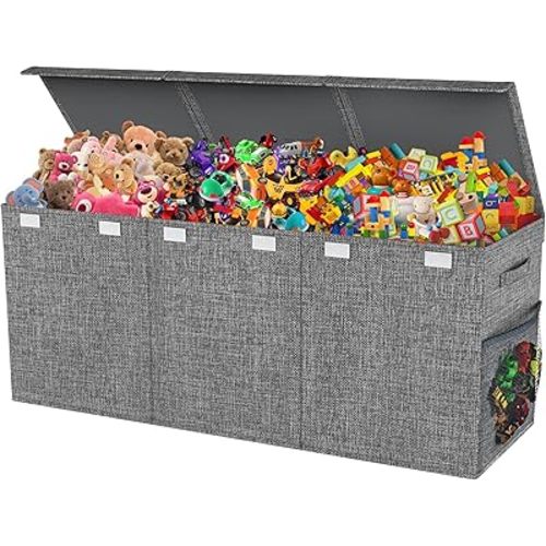 Extra Large Toy Box, Collapsible Sturdy Kids Toy Chest for Boys, Girls, Kids, 41"x14"x16"Toy Storage Organizer Toddler Storage Bins with Lids, Toy Box basket for Living Room, Bedroom, Nursery, Gray