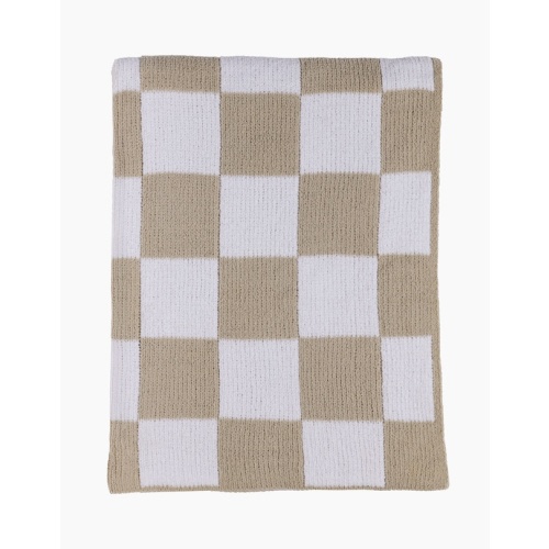 Chenille Blanket - Checkered Taupe