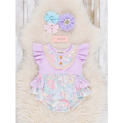 6-12 mo ROMPER Orchid Garden Ruffle Bubble