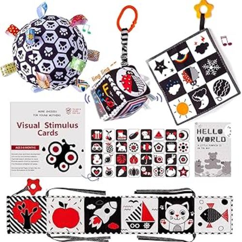 Black and White Sensory Toys for Babies, Montessori High Contrast Newborn Toys for 0-6-12M Baby Brain Development Early Learning Newborn Brain Development Toddlers Kids Gifts