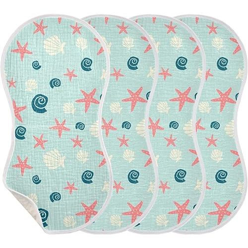 Ocean Starfish Baby Burp Cloths Absorbent Muslin Burp Cloths Soft Burp Cloth Burp Rags Cotton Burp Clothes for Girl Boy Unisex Newborn 2 Pack Gifts 22x11 Inches, Mulit