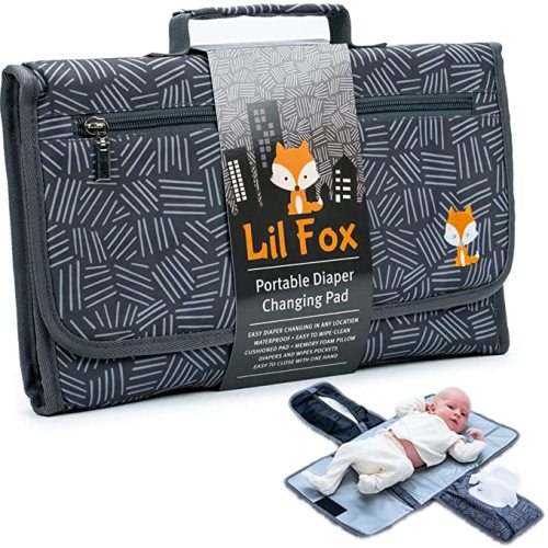 Baby Changing Pad by Lil Fox. Portable Changing Pad for Baby Diaper Bag or Changing Table Pad. One-Hand Diaper Change Pad. Baby Shower Gifts, Newborn Baby Essentials, Unisex Baby Stuff - Basketweave