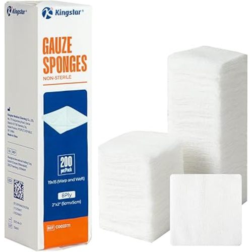 200 Pack 2x2 Inch Gauze Sponges 8-Ply, 100% Cotton Woven Gauze Pads for Wound Care, Highly Absorbent Bulk Hospital-Grade First Aid & Surgical Dressing