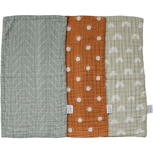 Mebie Baby Burp Cloths, Neutral Print 3-Pack, Muslin Burp Cloth Set for Spit Up, Drool, and More, Boho Burp Cloths for Baby Boy and Girl, Baby Must Haves for Registry