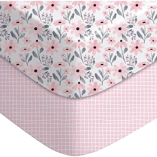 Yoofoss Baby Crib Sheets for Boys Girls, Fitted Crib Sheet 2 Pack for Standard Crib and Toddler Mattress, Super Soft Microfiber Baby Sheet 28x52x8in Pink Floral