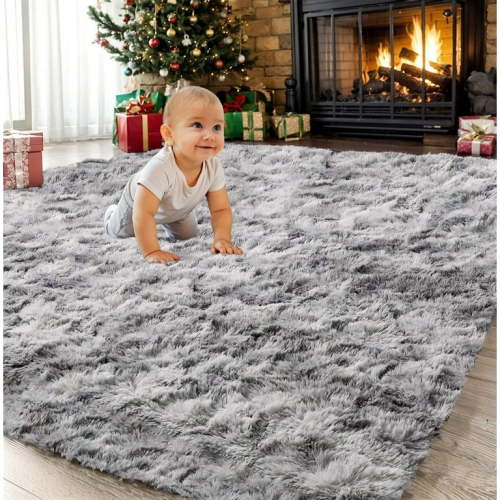 Sanmadrola Area Rug for Bedroom,6.5'X7.5',Fluffy Shag Rug for Living Room,Furry Carpet for Kids Room,Shaggy Throw Rug for Nursery Room,Fuzzy Plush Rug,Gray Carpet,Rectangle,Cute Room Decor for Baby