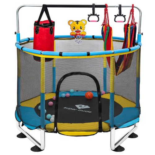 Trampoline for Kids, 5FT Adjustable for Toddler, Indoor/Outdoor Baby Trampoline with Enclosure Net, No-Gap Safe Design, Gifts for Boys & Girls