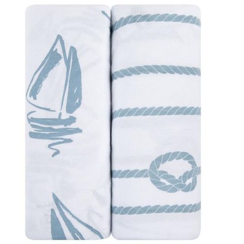 Ely's & Co. Baby Fitted Bassinet Sheet 100% Combed Jersey Cotton 2 Pack for Baby Boys, Color: Blue nautical print
