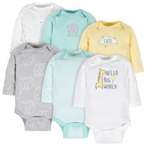 Gerber Baby Neutral Long Sleeve Onesies Bodysuits - Animals - 6-9 Months - 6-Pack