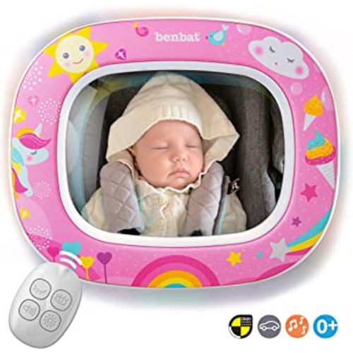 BenBat Baby Car Mirror - Safety Car Seat Mirror for Rear Facing Infant - Shatterproof Clear Wide Vision Day and Night - Entertain See and Soothe with Remote control - Crash Tested and Certified, Blue