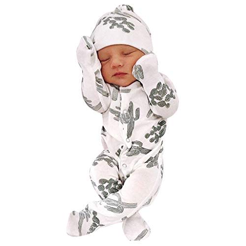 TMEEIHNSS Newborn Baby Bodysuit 2-Piece Set | Cactus Print Romper & Hat Outfit | Cotton Soft Unisex Jumpsuit (0-18 Months)