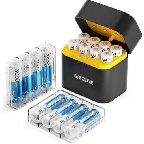 Rechargeable aa Batteries Lithium 16 Pack with Fast Charger,1.5V 3000mWh High Capacity aa Lithium Batteries,Constant Output Li-ion Double a Batteries Cycle Times up to 1600x (Charger+16 Pack)