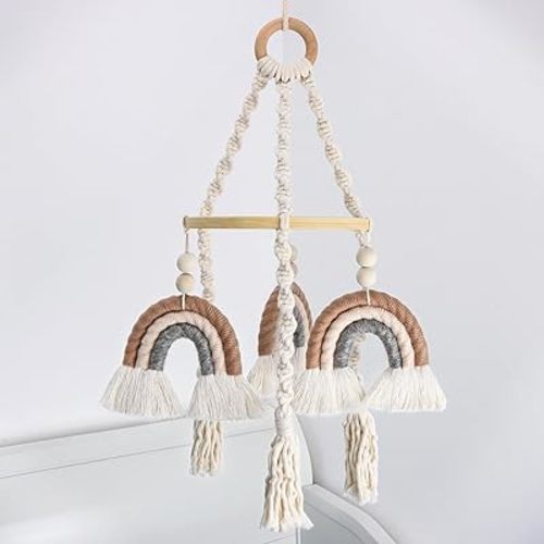 Neutral Baby Crib Mobile Nursery Cot Mobile Macrame Rainbow Baby Mobile Ceiling Mobile Newborn Shower Gift