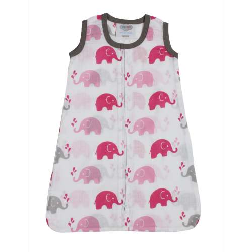 Bacati - Cotton Muslin Sleeping Sack, Wearable Blanket with 2-way Zipper, Elephants Pink Grey