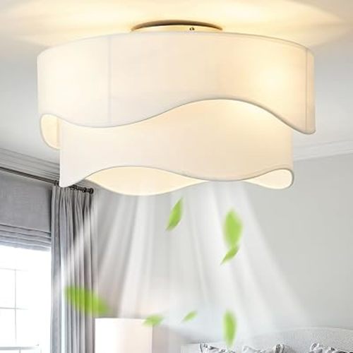 Flush Mount Ceiling Fan with Lights, 20" Low Profile Boho Ceiling Fan with Light Remote Control, Caged with 6 Speeds for Bedroom, Nursery, Living Room