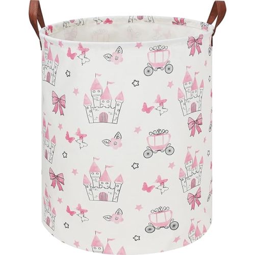 19.7" Laundry Basket,Kids Dirty Clothes Hamper,Waterproof Toys Storage Bin,Room Decor,Gift Baskets,Nursery Hamper(Pink Princess)