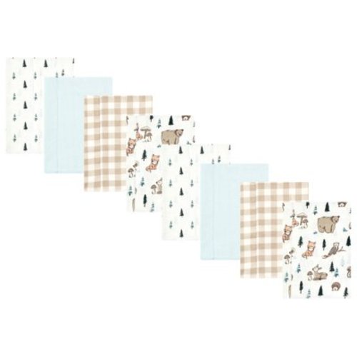 Hudson Baby Cotton Poly Flannel Burp Cloths Multipack, Boy Woodland Pals 8-Pack, One Size