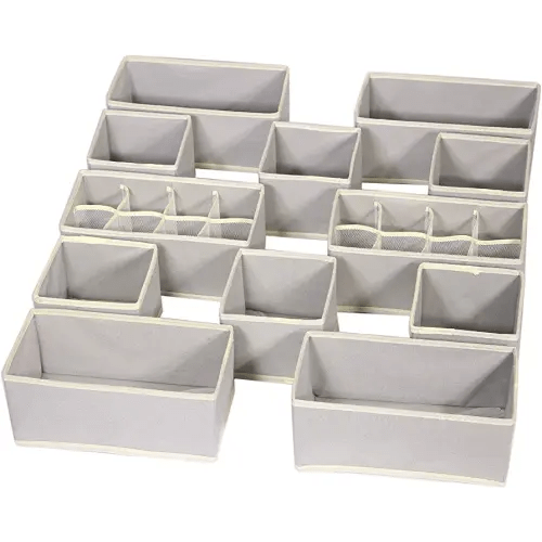 Set of 12 Foldable Drawer Organizer Dividers Cloth Storage Box Closet Dresser Organizer Cube Fabric Containers Basket Bins for Underwear Bras Socks Panties Lingeries Nursery Baby Clothes Grey NN246