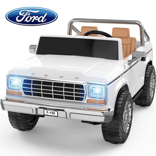 TOKTOO 24V Ride on Car for Big Kids, Licensed 1973 Ford F-150 2 Seater 24 Volt Ride on Toy, Kids Electric Car with Large Storage Box, Remote Control, 400W Powerful Motors, 4 Wheels, White