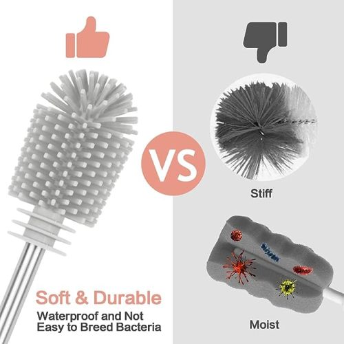 haakaa Silicone Cleaning Brush Kit - SUVA Grey - Bottle Brush for Breast Pumps, Breast Milk Collector, Baby Bottles, Nipples, Breastmilk Storage Bags - Suva Grey
