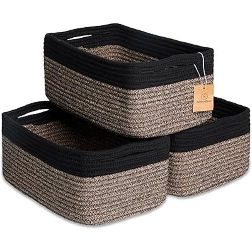 NaturalCozy 13.5”x8.5”x5.5” Rectangle Storage Baskets for Shelves 3 Pack | Cotton Rope Woven Small Baskets for Organizing | Small Storage Bins for Nursery, Bathroom, Closet, Shelf, Decorative