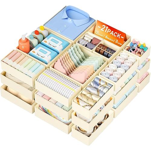 DIMJ Drawer Organizer Clothes Storage - 21 Pack Baby Dresser Organizer for Nursery Closet Organization, Fabric Drawer Organizer Bins for Underwears Socks Bras, Foldable Storage Dividers for Bedroom