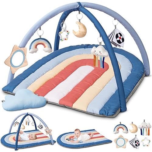 Baby Play Mat, 8-in-1 Tummy Time Baby Gym, Play mat for Babies 0-6 Months, Washable Baby Activity Mat for Sensory Motor Development, Foldable Thick Playmat for Toddler Newborn Infant 0-3-6-9-12 Months