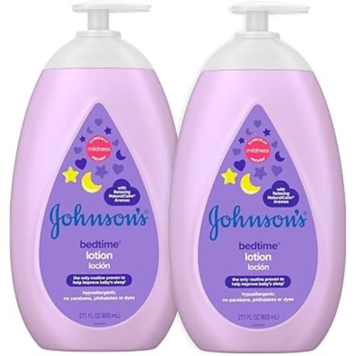 Johnson's Moisturizing Bedtime Baby Lotion with Coconut Oil & NaturalCalm Aromas to Help Relax Baby, Mild, Hypoallergenic & Paraben-, Phthalate- & Dye-Free, Twin Pack, 27.1 fl. oz, 2 Pack