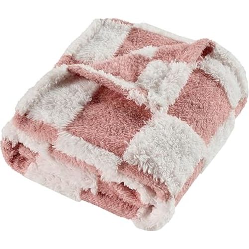 Fleece Baby Blanket for Girls 3D Checkerboard Design, Warm Cozy and Fluffy Infant Newborn Toddler Small Receiving Blankets for Crib Stroller, 30x40 Inches, Pink1