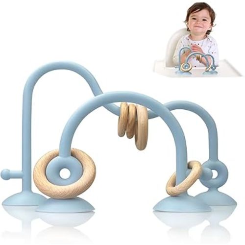 Baby Teething Toy, High Chair Suction Cup Toys for Infant Toddlers 0-6M, Food Grade Silicone Teether, Educational Parent-Child Baby Toys, Montessori Sensory Toy for Babies 6-12Months (Blue)
