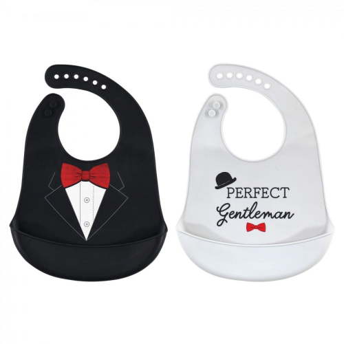 Little Treasure Baby Boy Silicone Bibs 2pk, Perfect Gentleman, One Size