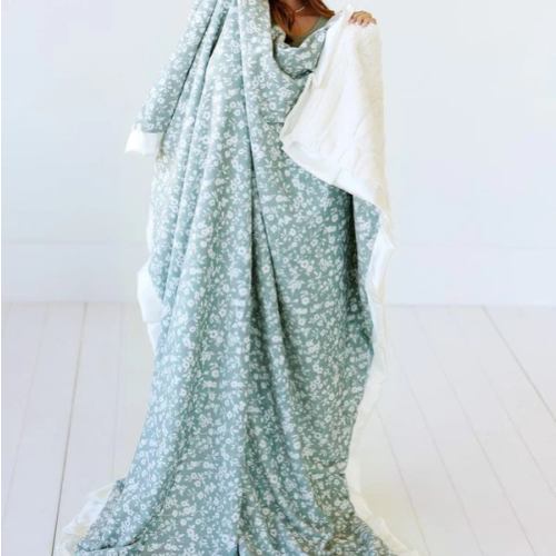 Dainty Floral Sage Plush Blanket | Minky Couture