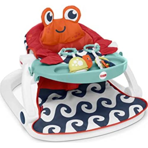 Fisher-Price Baby Portable Baby Chair Sit-Me-Up Floor Seat With Snack Tray And Developmental Toys,Crinkle & Squeaker Seat Pad, Crab