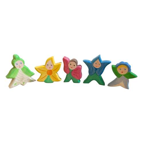 Handcrafted Open Ended Wooden Toy Figure - 5 Pieces Flower Children Set