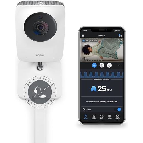 Miku Pro Updated Smart Baby Monitor, Camera and Wall Mount, Real-Time Breathing and Sleep Tracking, Contact-Free, Instant Alerts, Sleep Analytics for Newborns and Infants, Requires Paid Membership
